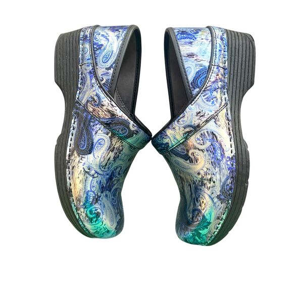 Dansko Blue Floral Patent Clogs Sz 41 - Picture 3 of 9
